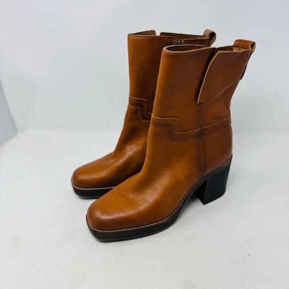 Franco Sarto Women's Brown Leather Block Heel Ankle Boots Side Zip Western 9.5 - Picture 10 of 10